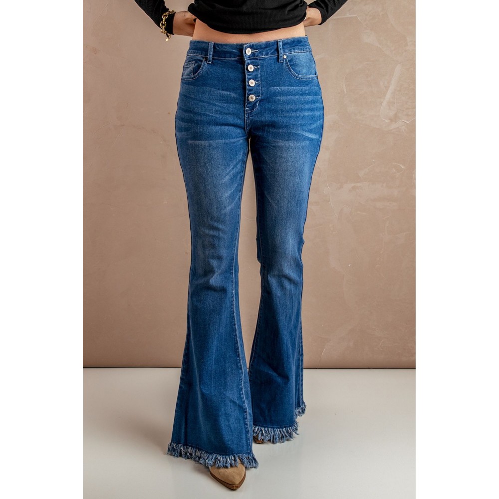 Frayed Hem Flared Denim Jeans Frayed Hem Flared Denim Jeans