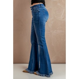 Frayed Hem Flared Denim Jeans Frayed Hem Flared Denim Jeans