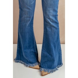 Frayed Hem Flared Denim Jeans Frayed Hem Flared Denim Jeans