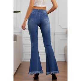 Frayed Hem Flared Denim Jeans Frayed Hem Flared Denim Jeans