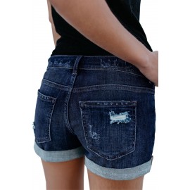 Dark Blue Distressed Denim Shorts Dark Blue Distressed Denim Shorts
