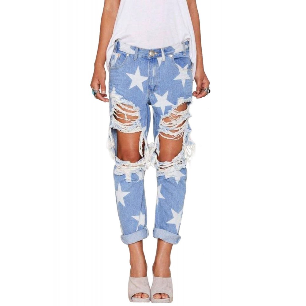 Star Pattern Ripped Boyfriend Jeans Star Pattern Ripped Boyfriend Jeans