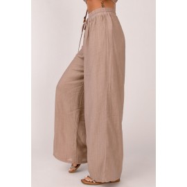 Khaki High Waist Drawstring Wide Leg Casual Pants Khaki High Waist Drawstring Wide Leg Casual Pants