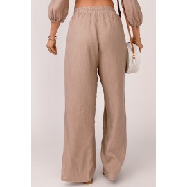 Khaki High Waist Drawstring Wide Leg Casual Pants Khaki High Waist Drawstring Wide Leg Casual Pants
