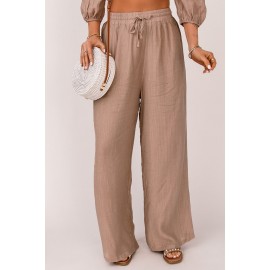 Khaki High Waist Drawstring Wide Leg Casual Pants Khaki High Waist Drawstring Wide Leg Casual Pants