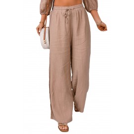 Khaki High Waist Drawstring Wide Leg Casual Pants Khaki High Waist Drawstring Wide Leg Casual Pants