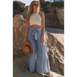 Blue Smocked Waist Palazzo Pants with Tie Blue Smocked Waist Palazzo Pants with Tie