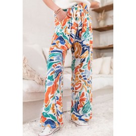 Multicolor Printed Belted High Waist Straight Leg Pants Multicolor Printed Belted High Waist Straight Leg Pants
