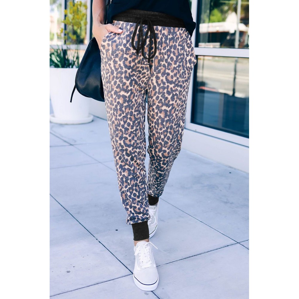 Leopard Print Drawstring Joggers with Side Pocket Leopard Print Drawstring Joggers with Side Pocket