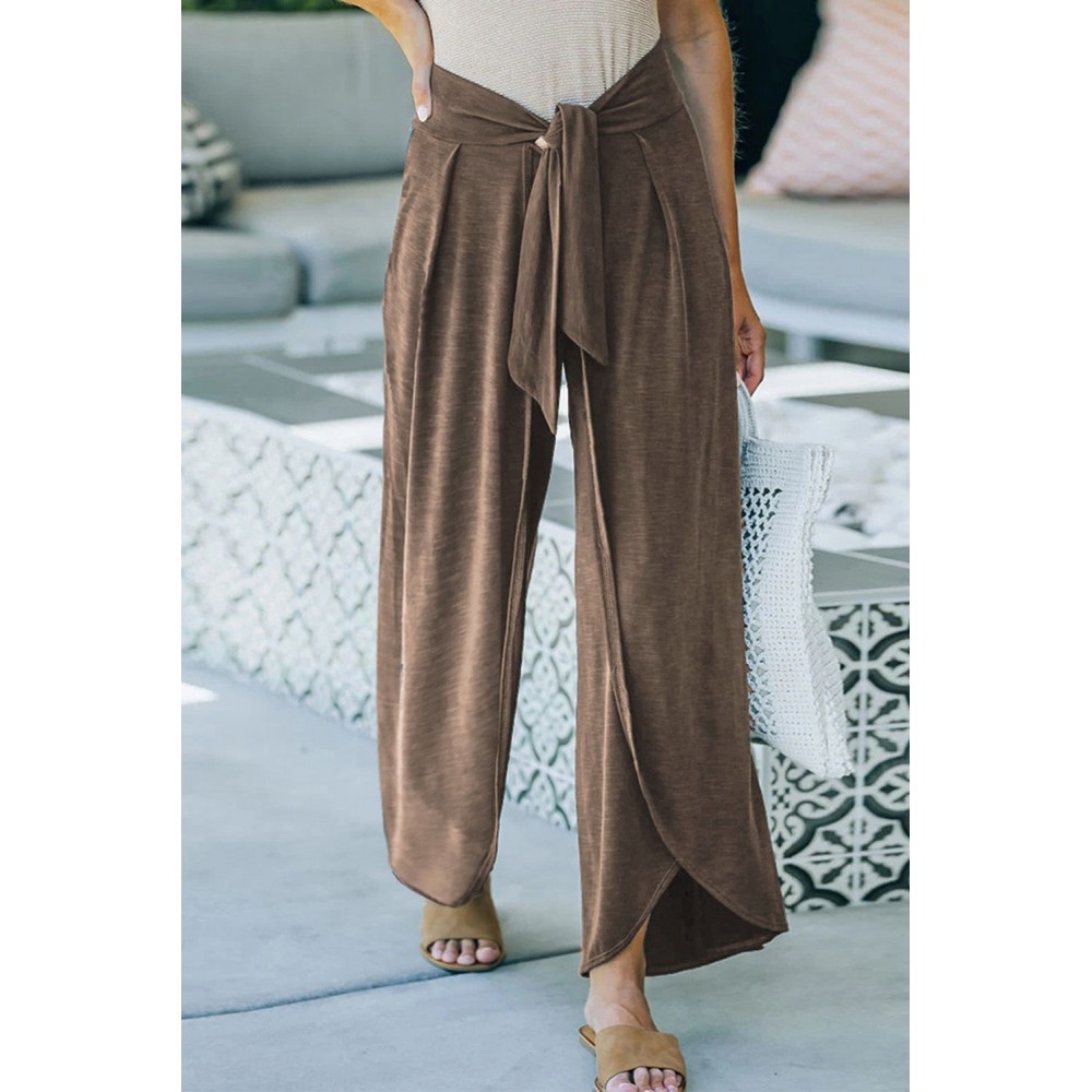 Brown Solid Tie Waist Palazzo Pants Brown Solid Tie Waist Palazzo Pants