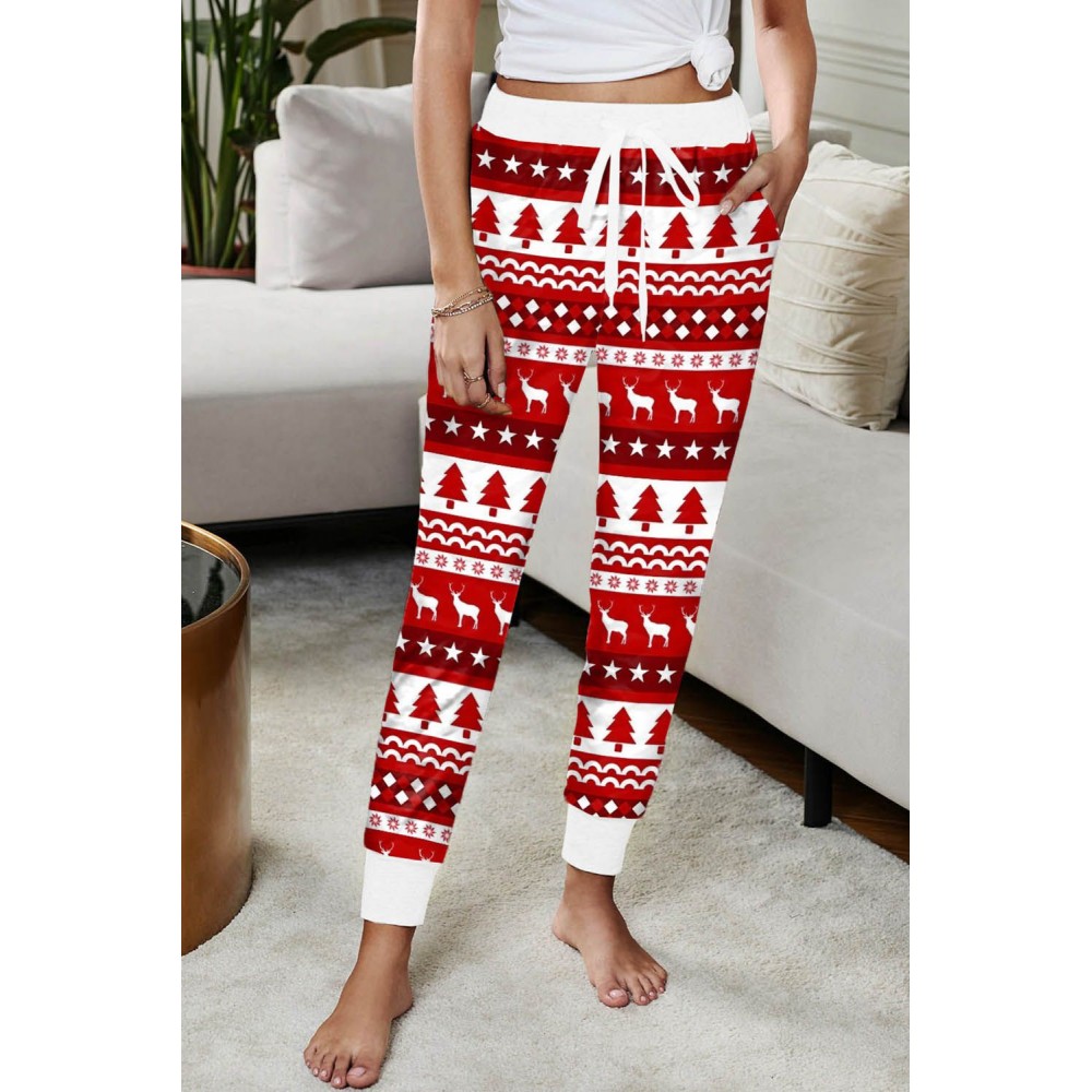 Christmas Pattern Print Elastic Waist Straight Leg Pants Christmas Pattern Print Elastic Waist Straight Leg Pants