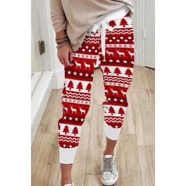 Christmas Pattern Print Elastic Waist Straight Leg Pants Christmas Pattern Print Elastic Waist Straight Leg Pants
