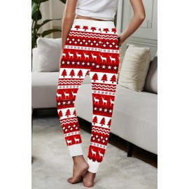 Christmas Pattern Print Elastic Waist Straight Leg Pants Christmas Pattern Print Elastic Waist Straight Leg Pants