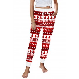 Christmas Pattern Print Elastic Waist Straight Leg Pants Christmas Pattern Print Elastic Waist Straight Leg Pants