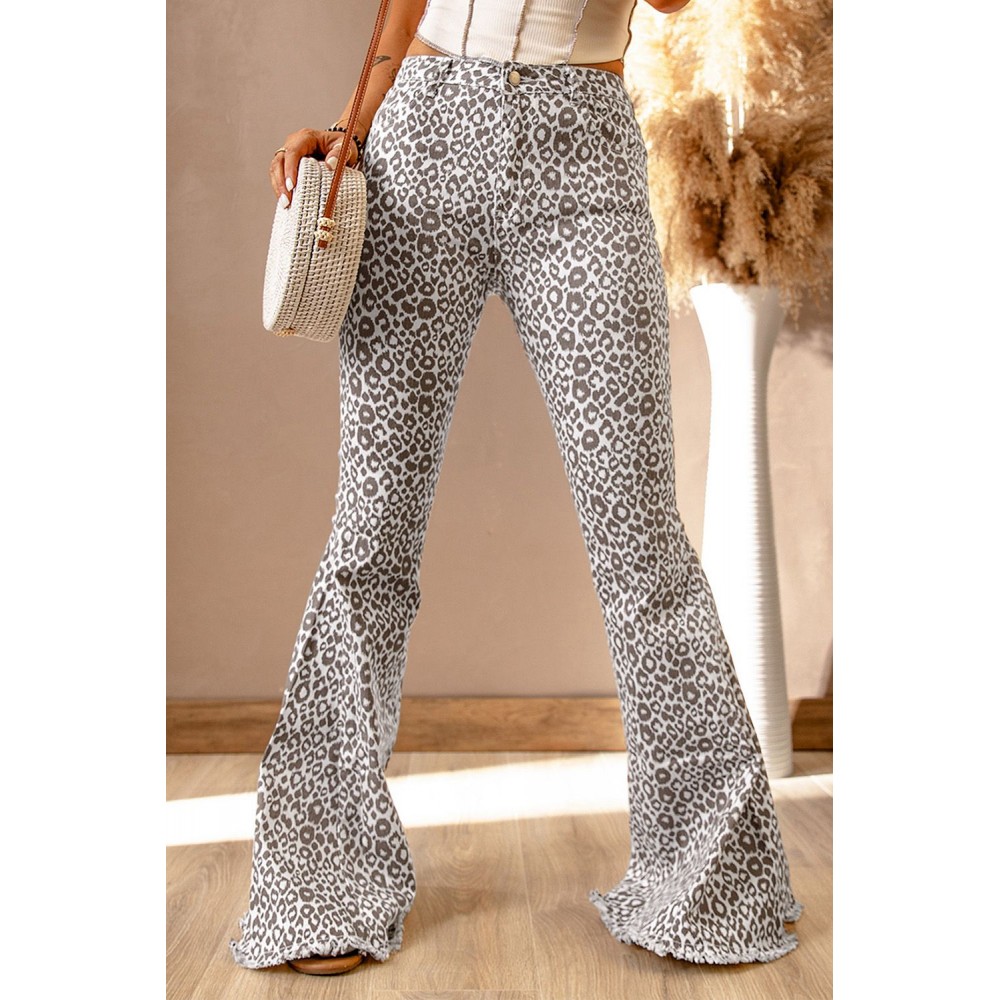 Leopard Print Raw Hem High Rise Flare Pants Leopard Print Raw Hem High Rise Flare Pants