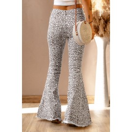 Leopard Print Raw Hem High Rise Flare Pants Leopard Print Raw Hem High Rise Flare Pants