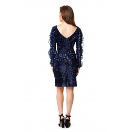 Sequin Frilled Long Sleeve Knee Length Dress Sequin Frilled Long Sleeve Knee Length Dress