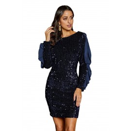 Sequin Frilled Long Sleeve Knee Length Dress Sequin Frilled Long Sleeve Knee Length Dress
