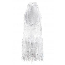 Fringed Halter Open Back Sequin Mini Dress Fringed Halter Open Back Sequin Mini Dress