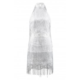 Fringed Halter Open Back Sequin Mini Dress Fringed Halter Open Back Sequin Mini Dress
