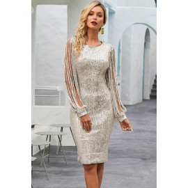 Silver Sequin Tassel Sleeve Bodycon Prom Dress Silver Sequin Tassel Sleeve Bodycon Prom Dress