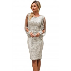 Silver Sequin Tassel Sleeve Bodycon Prom Dress Silver Sequin Tassel Sleeve Bodycon Prom Dress