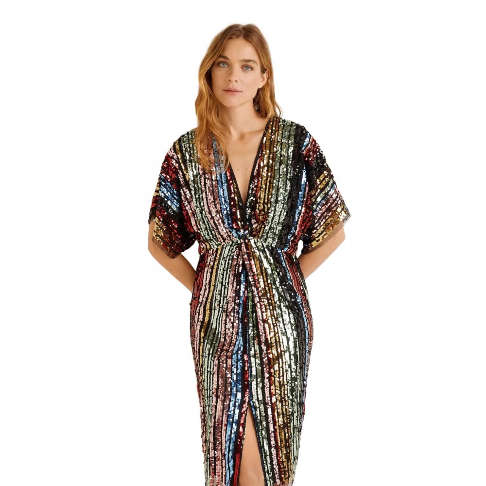 Multicolor Sequin Deep V Neck Tunic Dress Multicolor Sequin Deep V Neck Tunic Dress