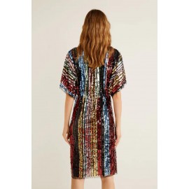 Multicolor Sequin Deep V Neck Tunic Dress Multicolor Sequin Deep V Neck Tunic Dress