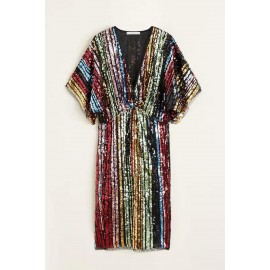 Multicolor Sequin Deep V Neck Tunic Dress Multicolor Sequin Deep V Neck Tunic Dress