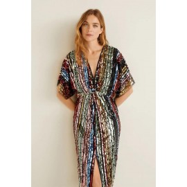 Multicolor Sequin Deep V Neck Tunic Dress Multicolor Sequin Deep V Neck Tunic Dress
