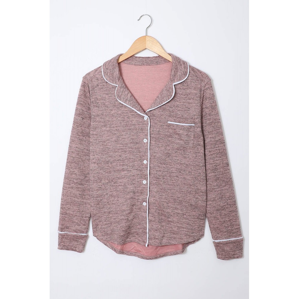 Pink Long Sleeve Drawstring Button Loungewear Pink Long Sleeve Drawstring Button Loungewear