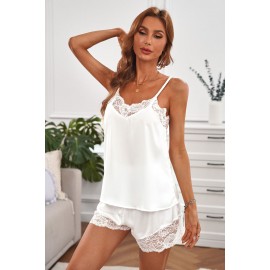 White Lace Trim Tank Top and Shorts Pajamas Set White Lace Trim Tank Top and Shorts Pajamas Set