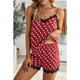 V Neck Sleeveless Lace Polka Dot Pajamas Set V Neck Sleeveless Lace Polka Dot Pajamas Set
