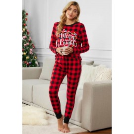 Christmas Plaid Letter Print Long Sleeve Top and Pants Loungewear Christmas Plaid Letter Print Long Sleeve Top and Pants Loungewear