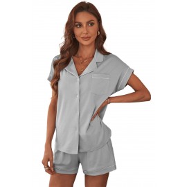 Gray Buttoned Short Sleeve Shirt and Shorts Pajamas Set Gray Buttoned Short Sleeve Shirt and Shorts Pajamas Set