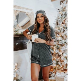Gray Dotted Satin Short Sleeve Shirt and Shorts Pajama Set Gray Dotted Satin Short Sleeve Shirt and Shorts Pajama Set