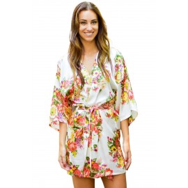 White Floral Bundles Robe with Belt White Floral Bundles Robe with Belt