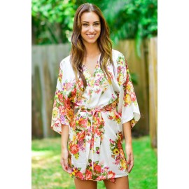White Floral Bundles Robe with Belt White Floral Bundles Robe with Belt