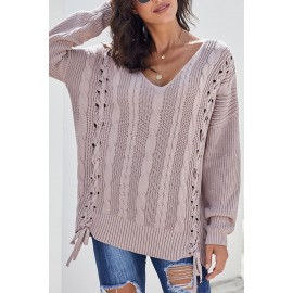 Pink Love Letters Cable Knit Lace Up Sweater Pink Love Letters Cable Knit Lace Up Sweater