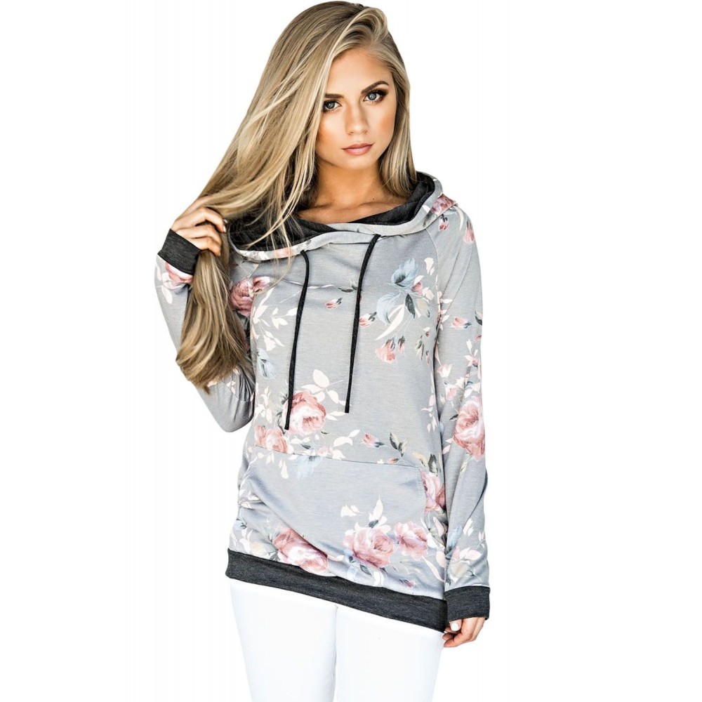 Casual Floral Printed Hoodie Casual Floral Printed Hoodie