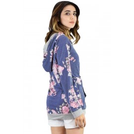 Navy Pink Floral Drawstring Hoodie Navy Pink Floral Drawstring Hoodie