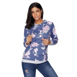 Navy Pink Floral Drawstring Hoodie Navy Pink Floral Drawstring Hoodie