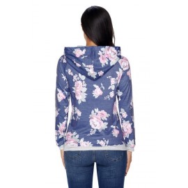 Navy Pink Floral Drawstring Hoodie Navy Pink Floral Drawstring Hoodie