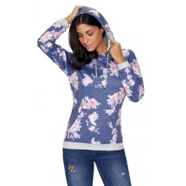 Navy Pink Floral Drawstring Hoodie Navy Pink Floral Drawstring Hoodie