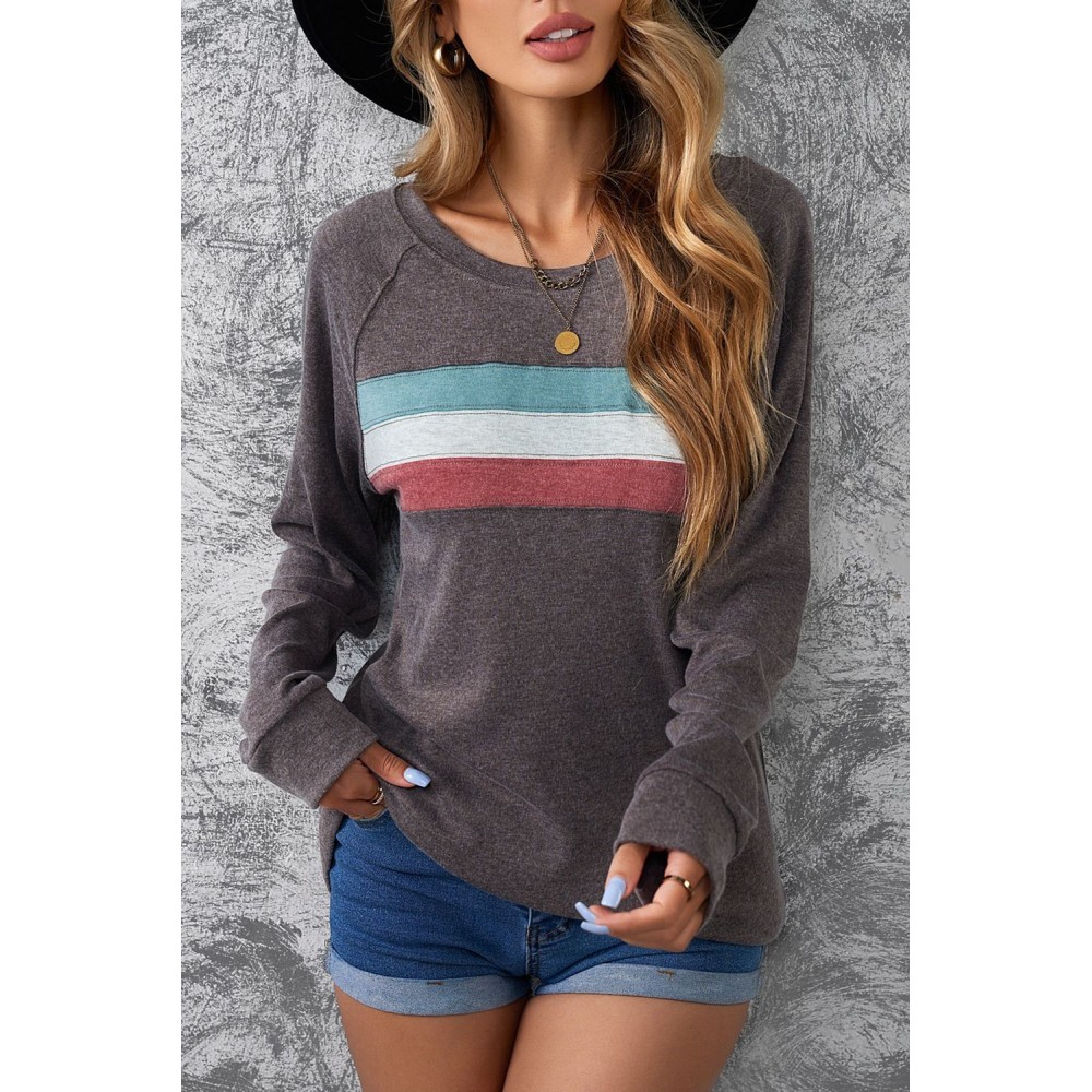 Dark Gray Contrast Stripes Pullover Sweatshirt Dark Gray Contrast Stripes Pullover Sweatshirt