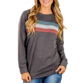 Dark Gray Contrast Stripes Pullover Sweatshirt Dark Gray Contrast Stripes Pullover Sweatshirt
