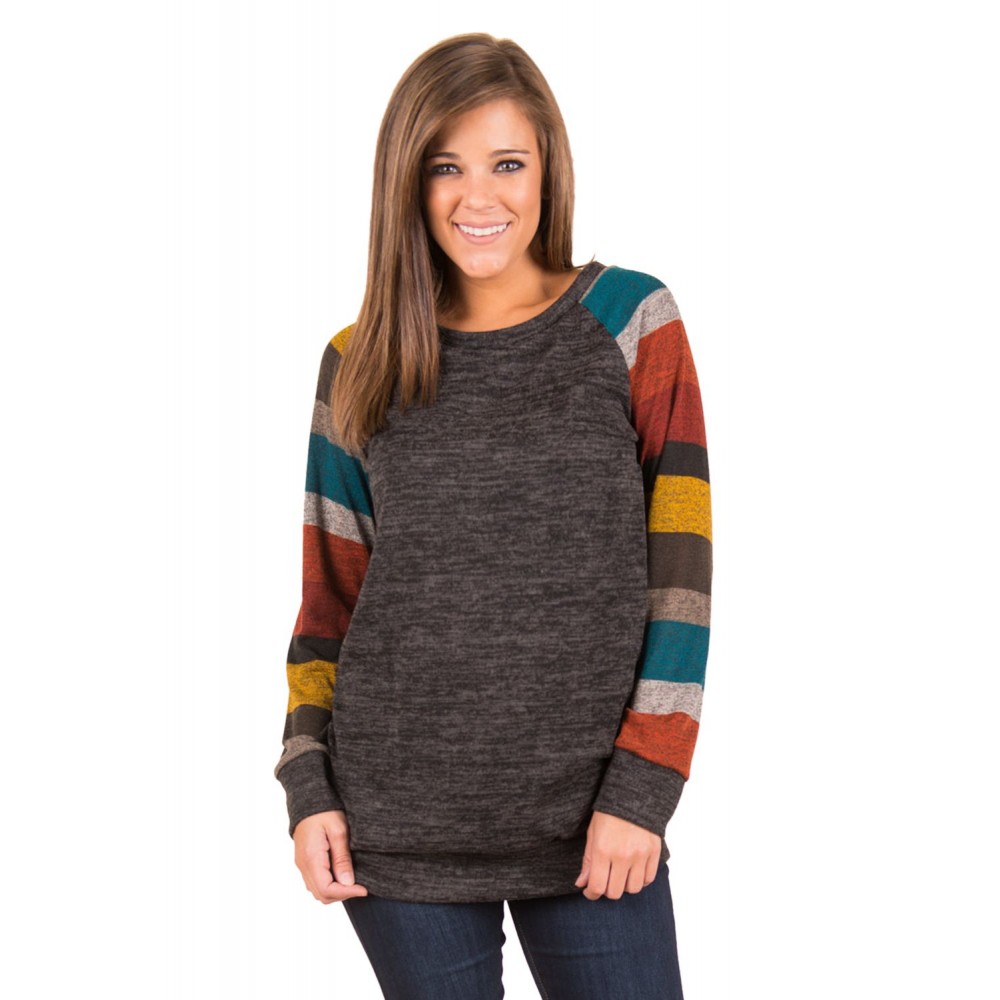 Multicolor Long Sleeve Charcoal Grey Sweatshirt Multicolor Long Sleeve Charcoal Grey Sweatshirt