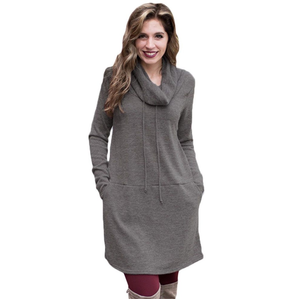 Grey Drawstring Cowl Neck Sweatshirt Dress Grey Drawstring Cowl Neck Sweatshirt Dress