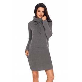 Grey Drawstring Cowl Neck Sweatshirt Dress Grey Drawstring Cowl Neck Sweatshirt Dress