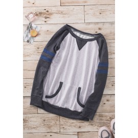 Contrast Stripes Black Sleeves Women Sweatshirt Contrast Stripes Black Sleeves Women Sweatshirt